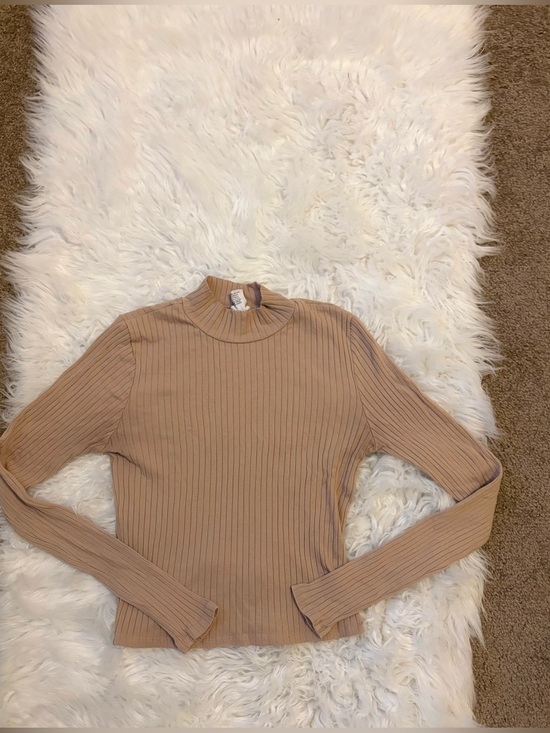 Essentials By Full Tilt Sweaters - Tan Ribbed Mock Neck Long Sleeve Top